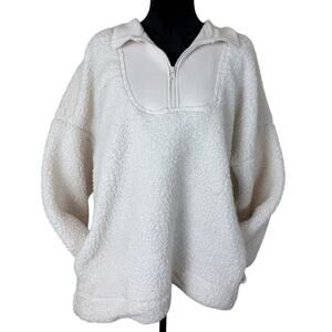 Aerie White Sherpa Fleece Half Zip Pullover - Size XL white